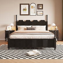 美式实木床法式雕花床屏主卧双人大床美式轻复古简约储物婚床