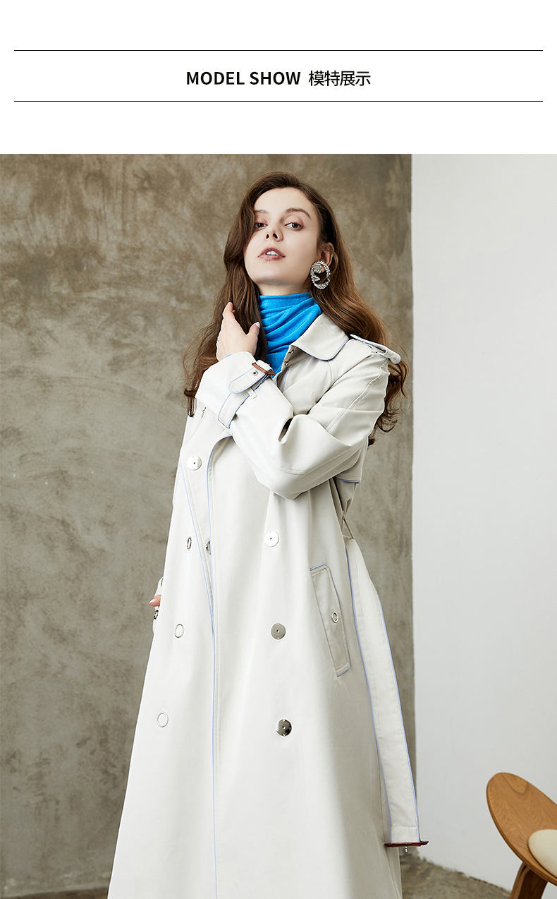 dfvf伊元素风衣女2021春秋新款重工包边金属变色龙英伦风长款现货