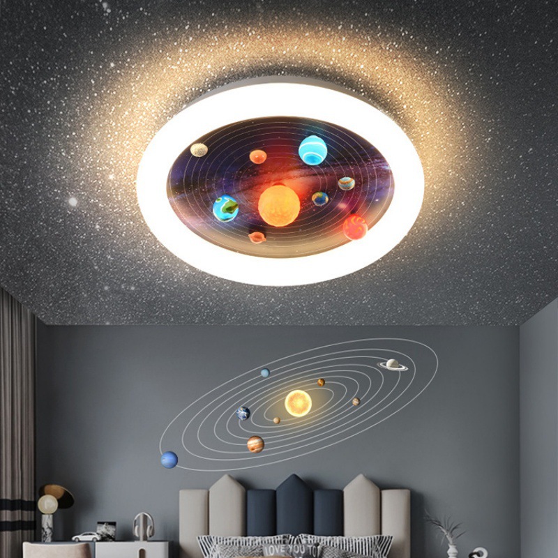 Children's Room Bedroom Light Boys and Girls Solar System Spaceman Astronaut Lamp Full Spectrum Eye Protection Ceiling Lamp