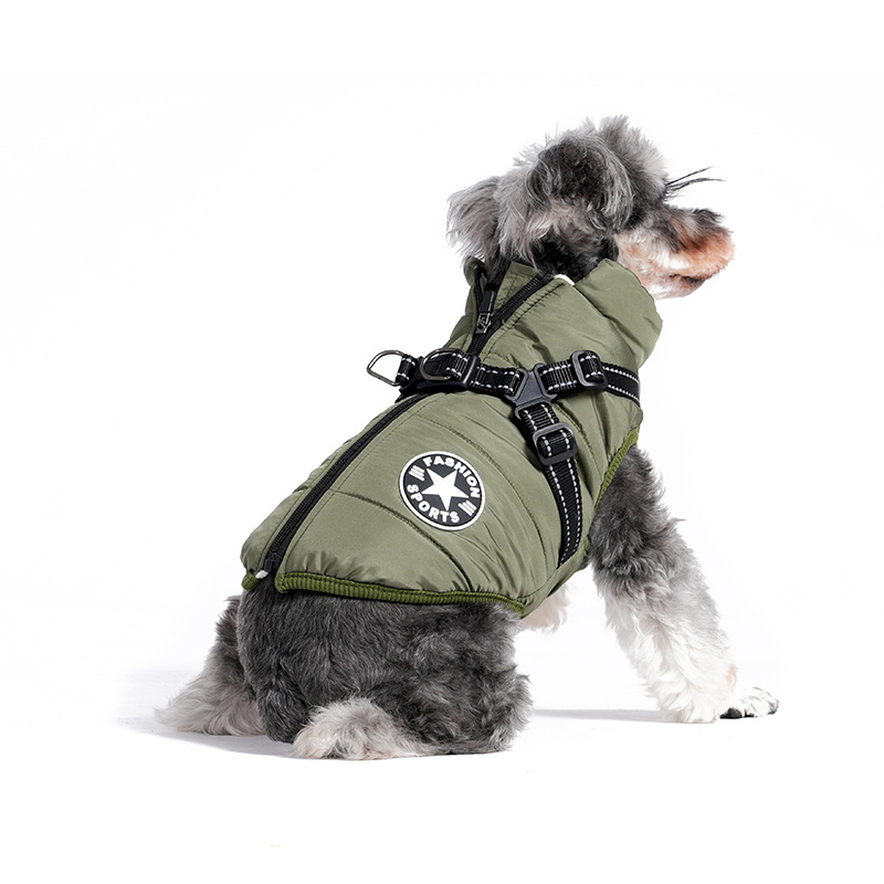 New Cross-Border Pet Clothes Dog Two-Leg Vest Traction Chest Back Waterproof Cotton-Padded Clothes Winter Warm Clothing Supplies