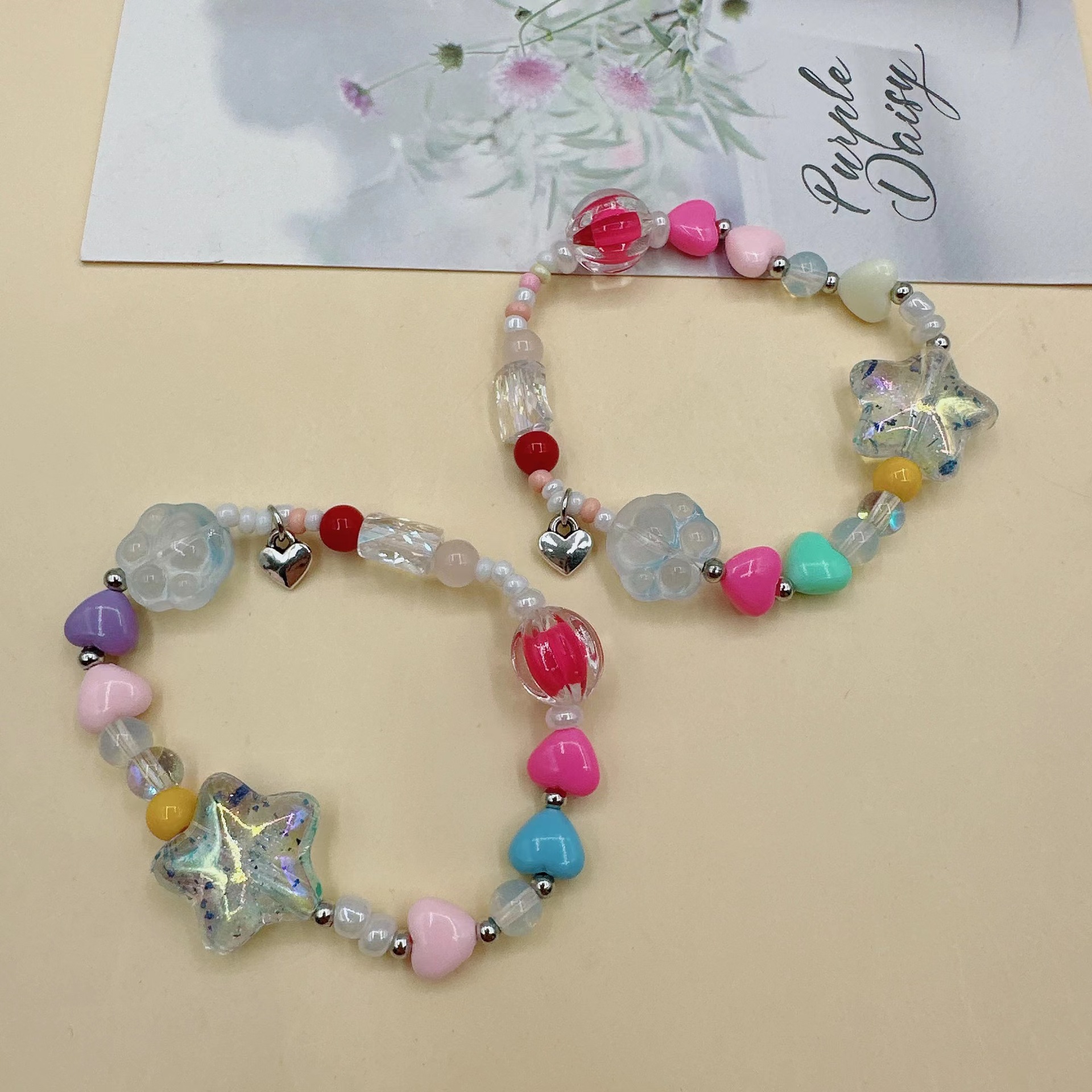 彩色多巴胺手链女糖果色串珠手串链子轻奢小众饰品甜酷辣妹手饰