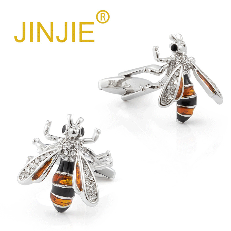 products in stock new high-end rhinestone-encrusted bee shape metal cufflinks foreign trade men‘s french cufflinks