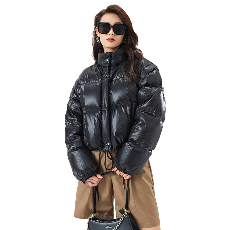 23 Winter New Super Thick down Jacket Women's Short Glossy Wide Shoulder Detachable Sleeve Arm Vest Two Wear Brand down Jacket