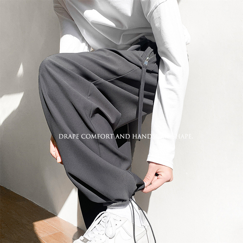   Spring and Autumn High Street Fashion Brand oose Casual Pants Men's Ins Trendy Matching Dr. Martens Boots Workwear Ankle-Tied Suit Pants a