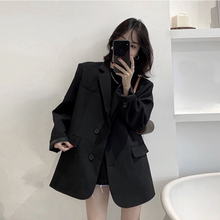 感黑色西装外套女2023年春秋新款韩版宽松小个子西服套装上衣
