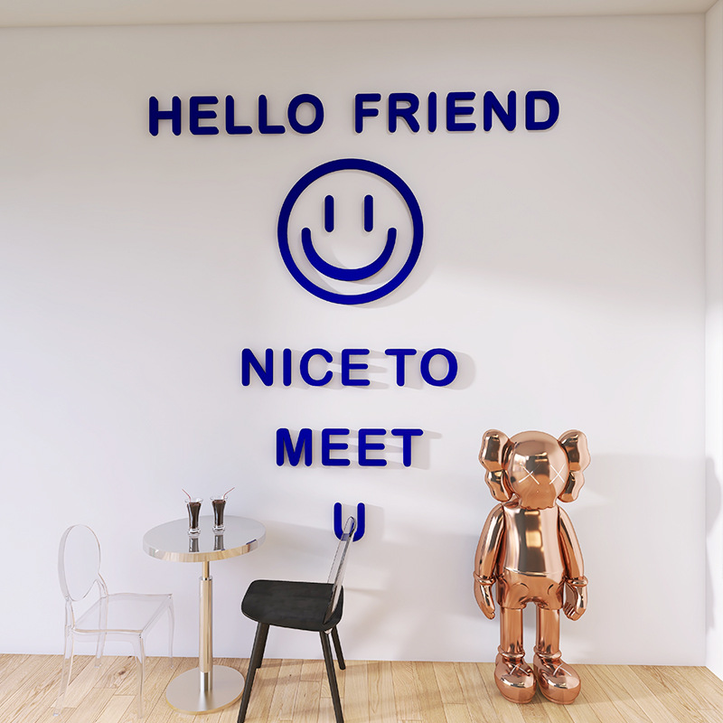 hello英文字母墙贴字木质笑脸客厅卧室背景墙面装饰房间布置