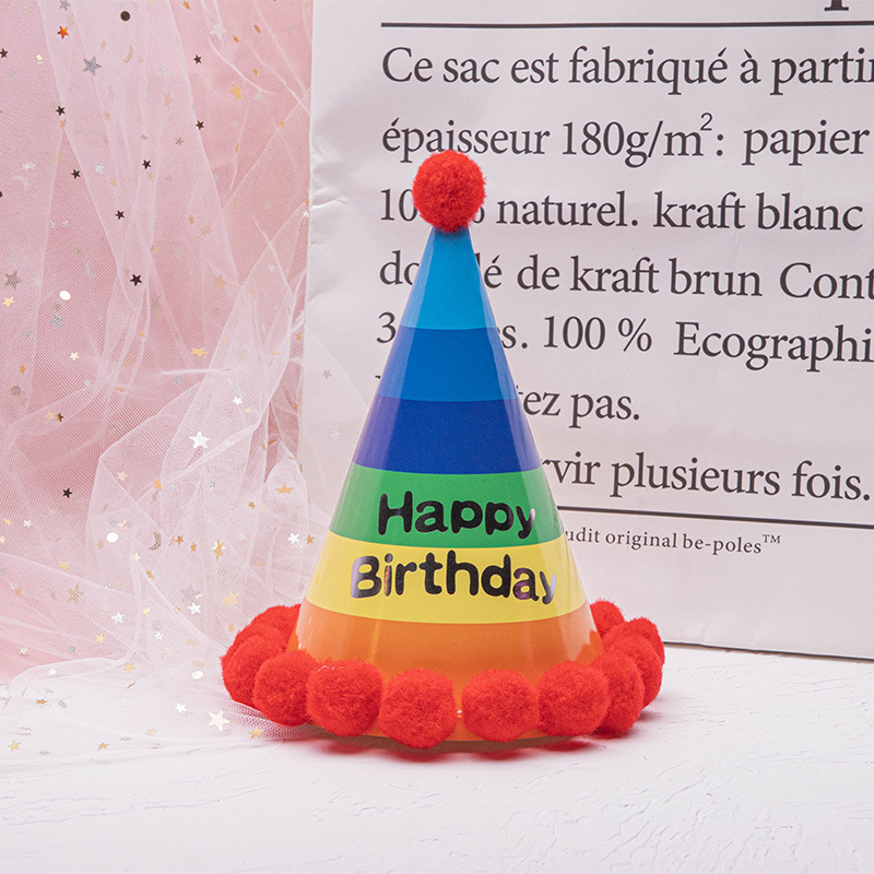 Internet Celebrity Children's Birthday Hat Adult Party Birthday Cake Hat Baby Full-Year Dress up Ornament Fluffy Ball Cap