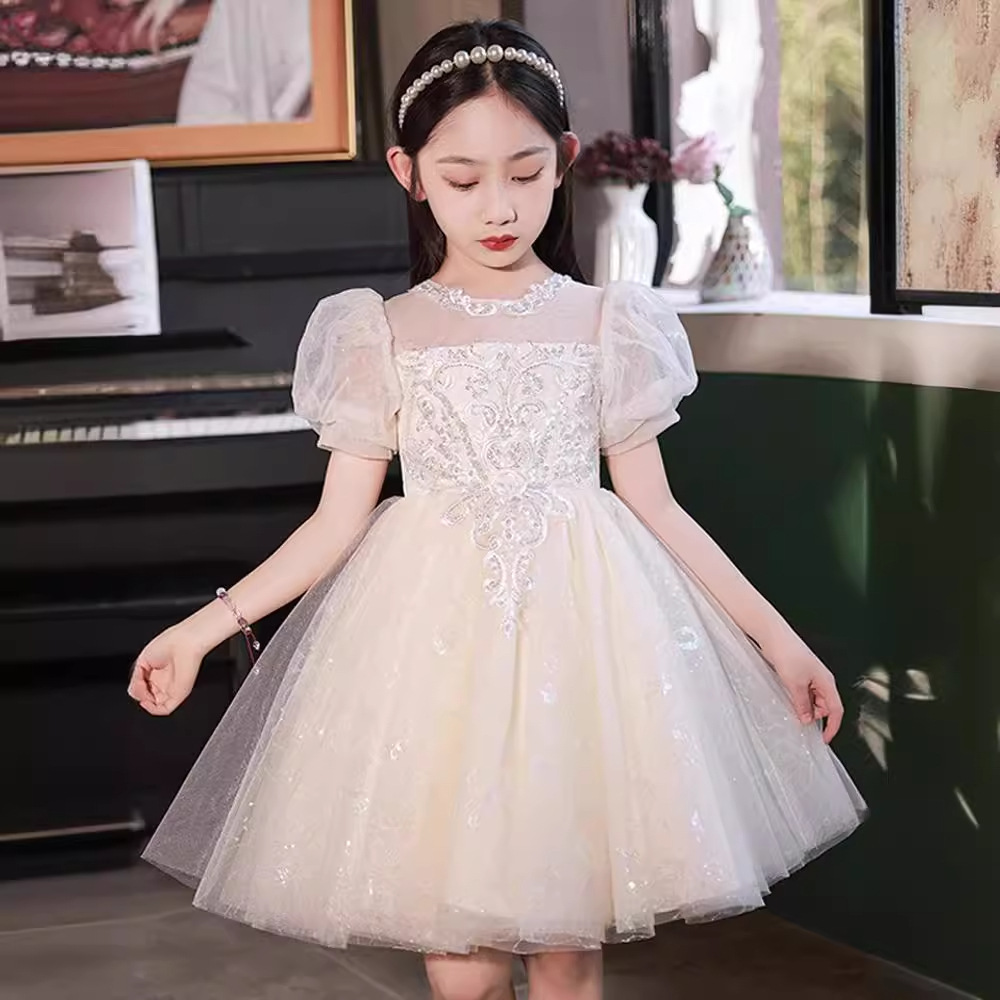 儿童礼服裙花童婚礼女童生日公主裙高端小女孩主持人钢琴演出服夏