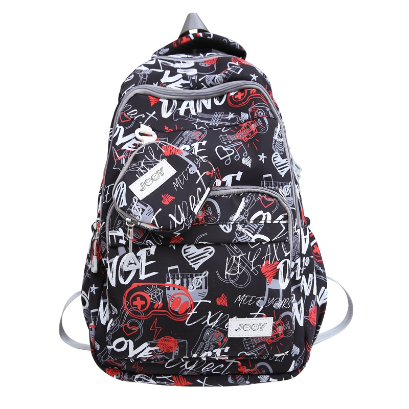 Cool Street Trending Graffiti Style Men's Early High School and College Student Large Capacity Computer Interlayer Backpack