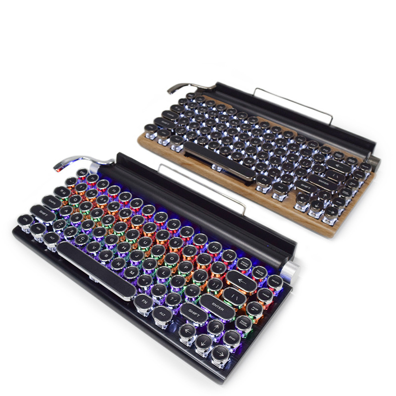 Cross-Border Punk Retro Real Mechanical Keyboard E-Sports Games Office Wired Wireless Bluetooth Green Axis Typewriter Keyboard