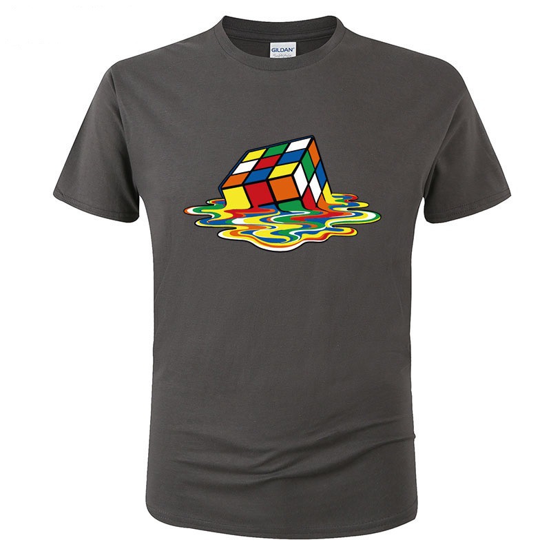 Multi-Color Rubik's Cube Solid Color T-shirt Summer Men's Short Sleeve Large Size 3D Printing Interesting Men's Wish Factory Supply