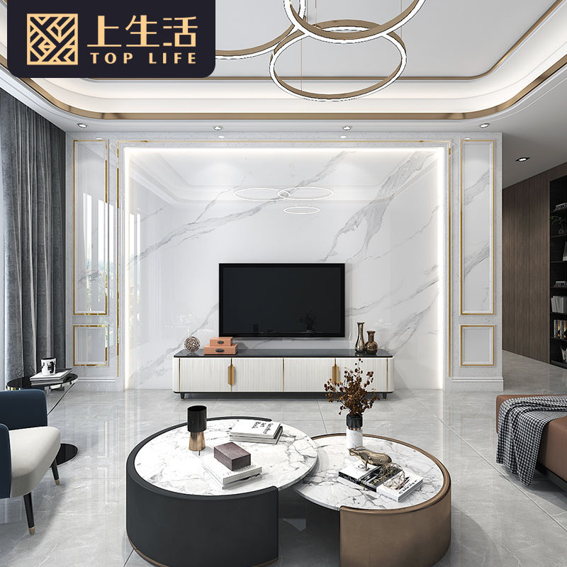 电视背景墙岩板大板瓷砖现代简约轻奢风客厅护墙板大理石材影视墙