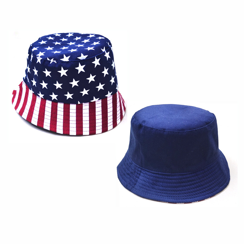 Cross-Border Hat American Flag XINGX Printing Reversible Fisherman Hat European and American Bucket Hat Men's and Women's Outdoor Sun Protection Sun Hat