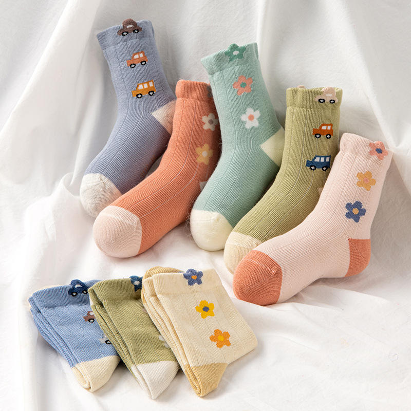 七巧板童袜女童袜子儿童春秋卡通宝宝男童中筒可爱长筒棉袜