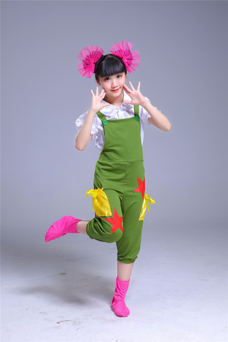 六一儿童背带裤演出服小荷风采天天向上舞蹈服装幼儿表演服演出服