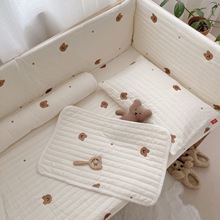韩系ins宝宝全棉床垫薄垫 卡通刺绣婴儿床纯棉衍缝床单拍照背景垫