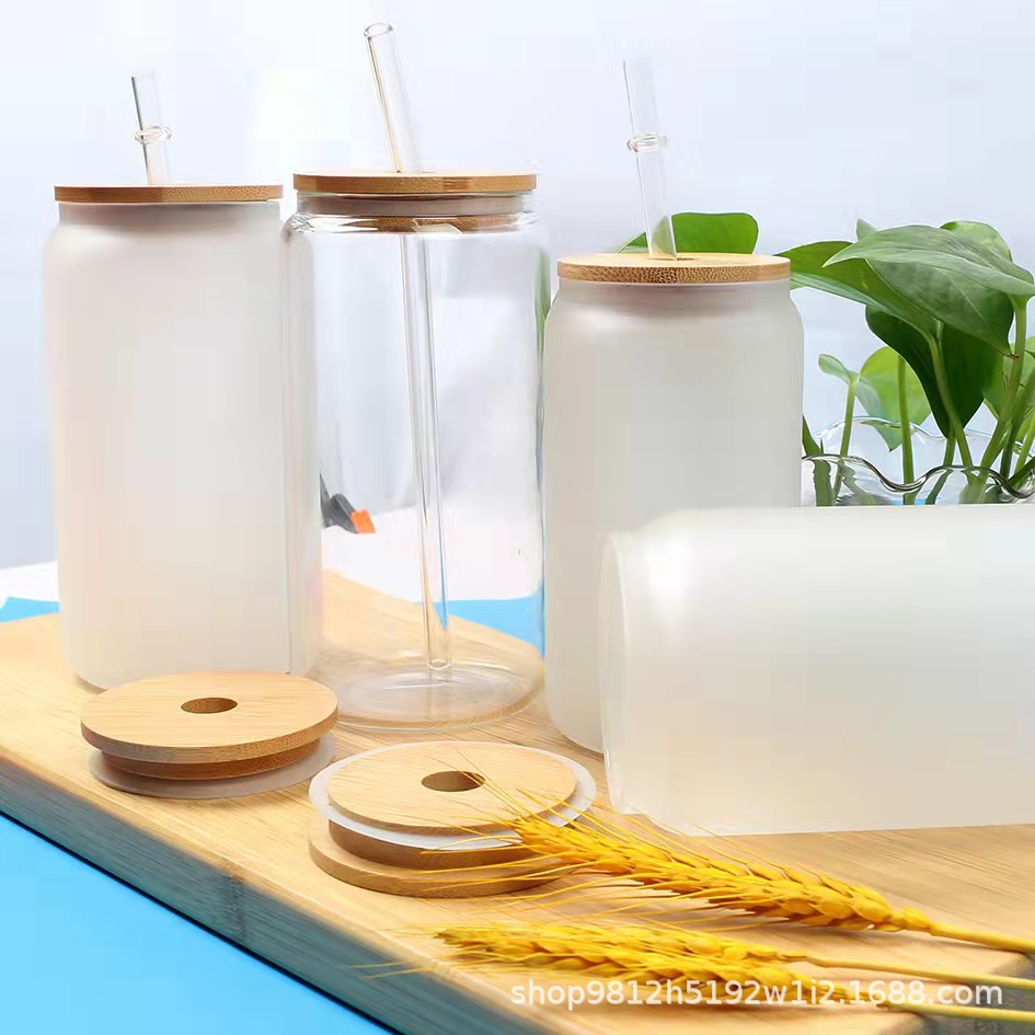 外贸热销热升华玻璃杯梅森保冷罐透明可乐罐热转印吹制冷饮茶水杯