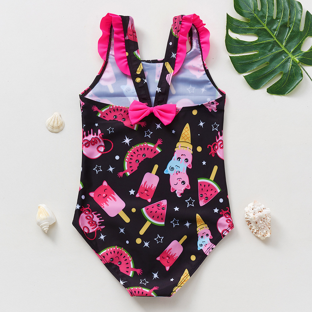 Products in Stock New 3~10 Years Old Children Swimsuit Cartoon Watermelon Ice Cream Printing Girl's Swimsuit