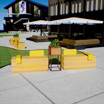 户外公共休息座椅园林景观防腐木座椅商场创意花箱坐凳隔断花架