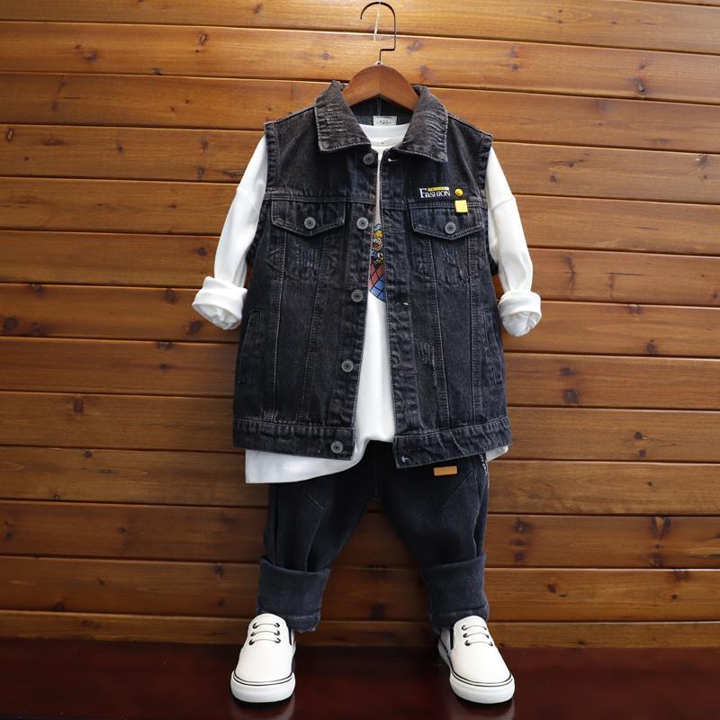 儿童春秋牛仔马甲男童无袖马夹背心外套中大童宝宝上衣男孩衣服