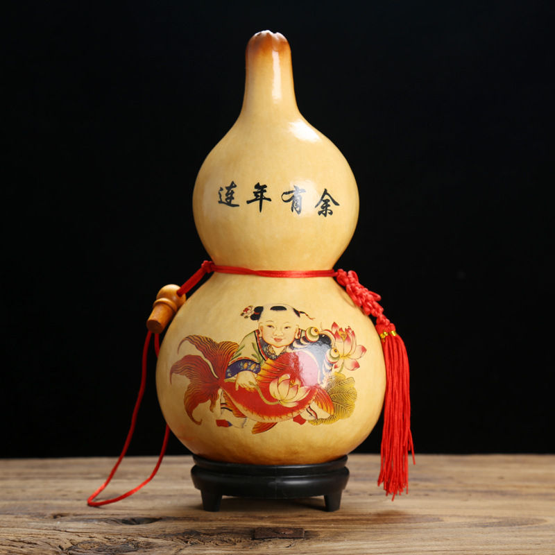 厂家批发彩绘贴画葫芦工艺品开口酒葫芦挂件10-30厘米家居装饰