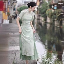 复古中国风女装新中式绿色改良旗袍女夏少女年轻款高级感日常裙子