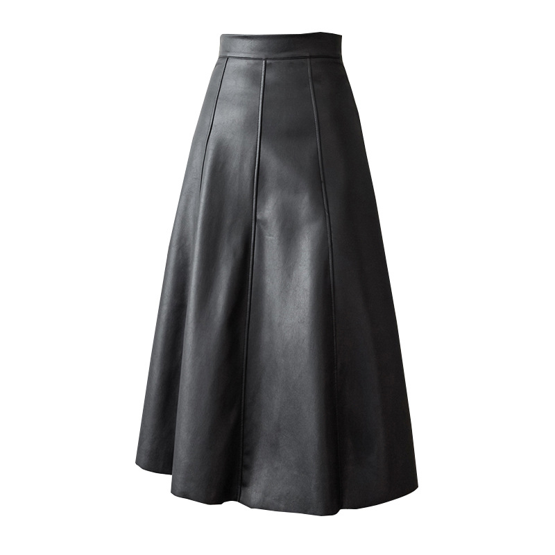 Black Leather Skirt Skirt Mid-Length A- line Skirt Autumn 2023 New Women's Hip Skirt High Waist Umbrella Skirt Skirt