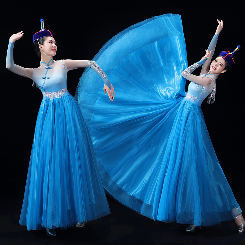 蒙古舞蹈服装演出服女民族风长裙蒙族生命的壮彩大气开场舞大摆裙