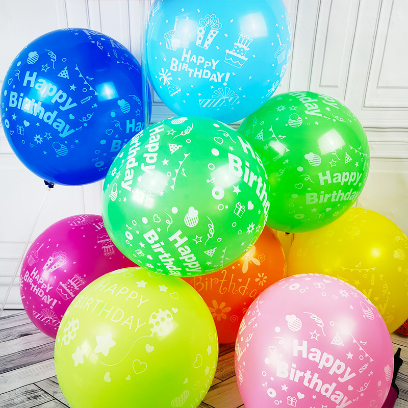 Printed Balloon 12-Inch Thickened Wholesale Happy Birthday Theme Party Scene Layout Decoration Children Balloon