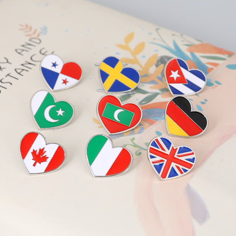 Tourist Souvenir Painting Oil European and American Flag Series Metal Chest Badge Zinc Alloy Brooch Collar Pin New Cross-Border