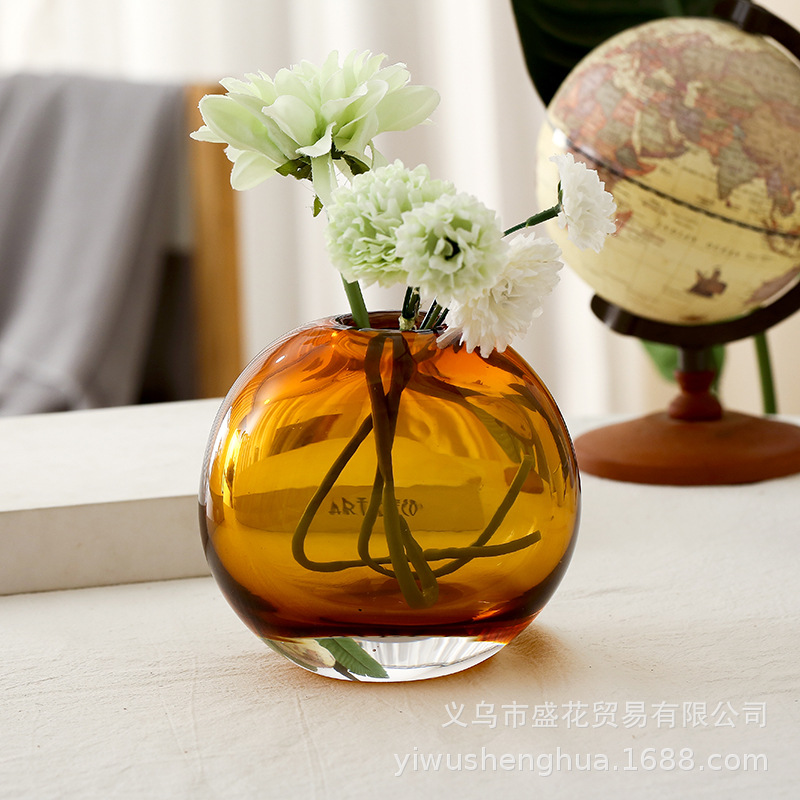 New Creative Upscale Glass Vase Nordic Style Small Mouth Vase Decoration Artistic Living Room Hydroponic Flower Decorations
