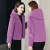 Double hat Fleece Hooded Sweater 2023 Autumn and winter Solid Plush zipper keep warm thickening coat Women's wear