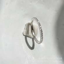 引斯/S925纯银满钻戒指女极简素圈轻奢高级感排钻细指环叠戴百搭