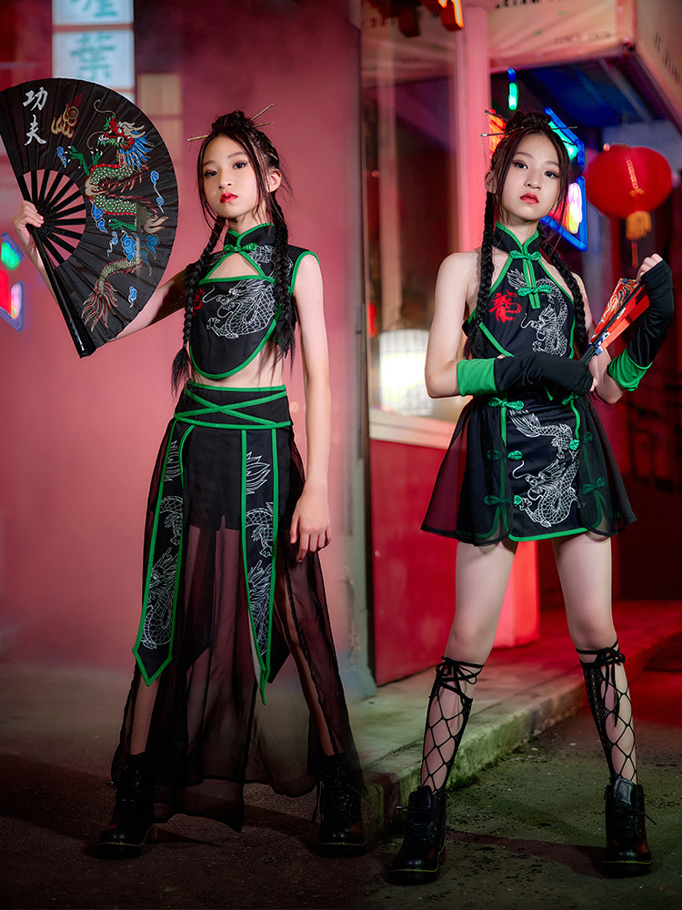 少儿国潮模特t台走秀服中国风儿童长裙舞蹈表演服女童演出服套装