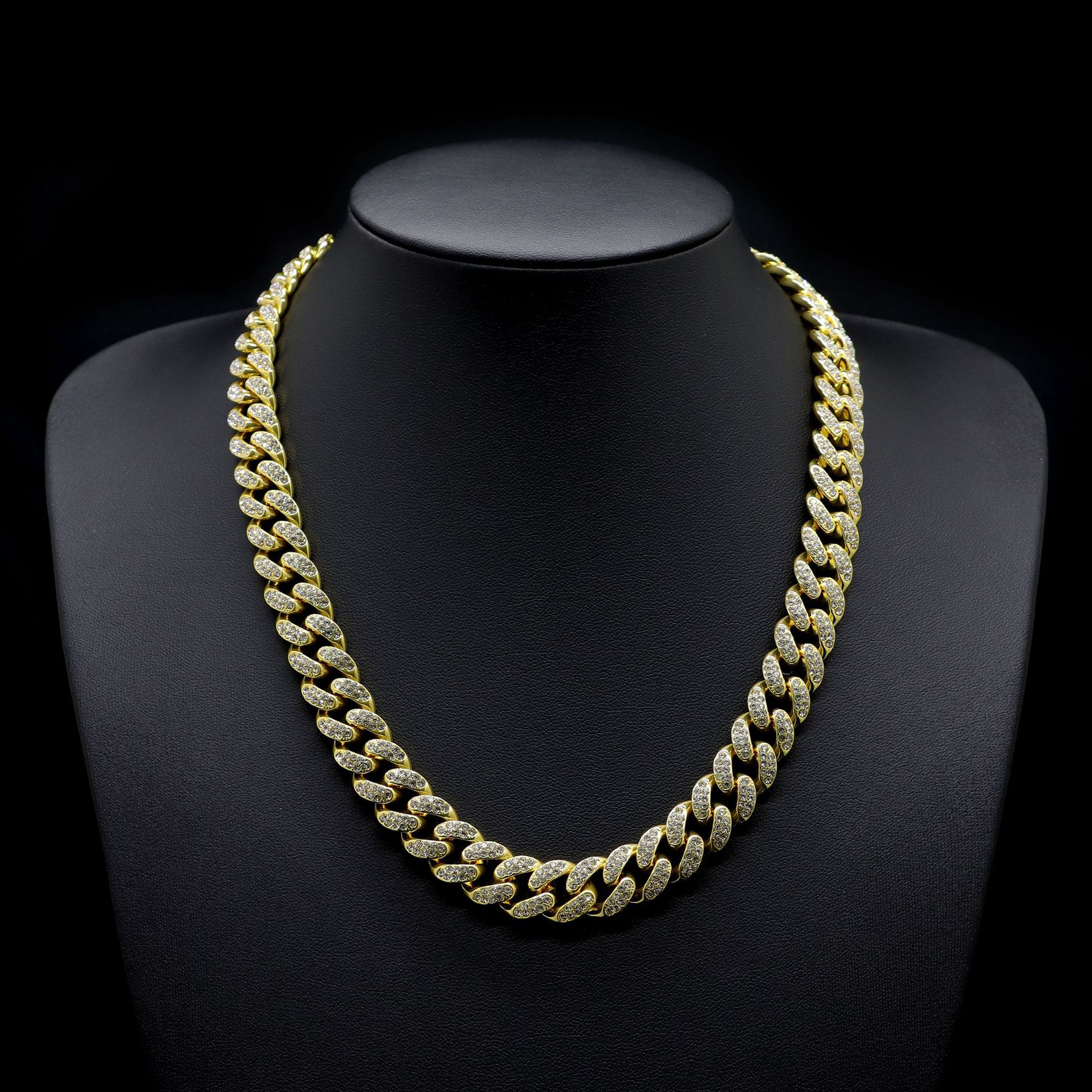 古巴链欧美嘻哈潮人镶钻手链13毫米菱形满钻男女士hiphop项链跨境