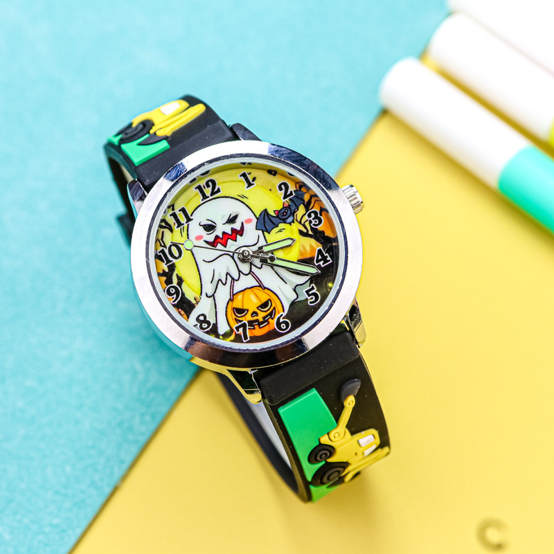 新款儿童南瓜灯卡通手表男女孩万圣节礼物石英表户外运动电子表
