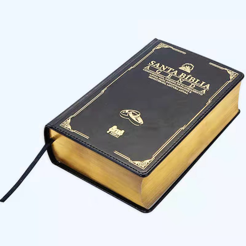 pu皮革硬壳圆背精装书定制 超厚圆脊皮面书籍印刷 黑白外贸书定做