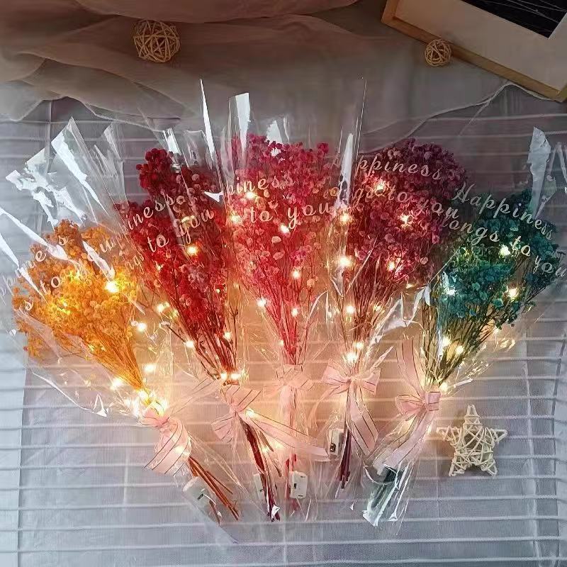 Luminous Starry Bouquet Valentine's Day Gift Rose Bridal Bouquet Night Market Stall Small Gift Dried Flower Dried