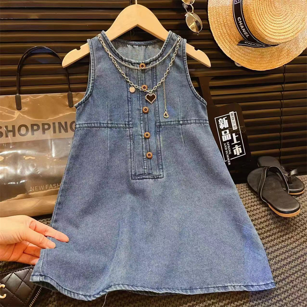 女童牛仔裙夏装2024新款夏装连衣裙儿童裙子洋气牛仔无袖裙l55186