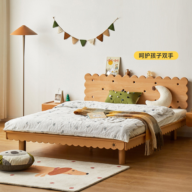 儿童床欧洲榉木卧室单人床卡通饼干床男孩女孩榻榻米床1.2米1.