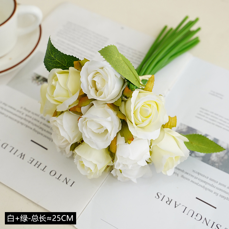 Korean Wedding Bridal Bouquet Bunch of 12-Head Bunch of Small Roses Home Decorative Fake Flower Simulation 12-Head Small Roses