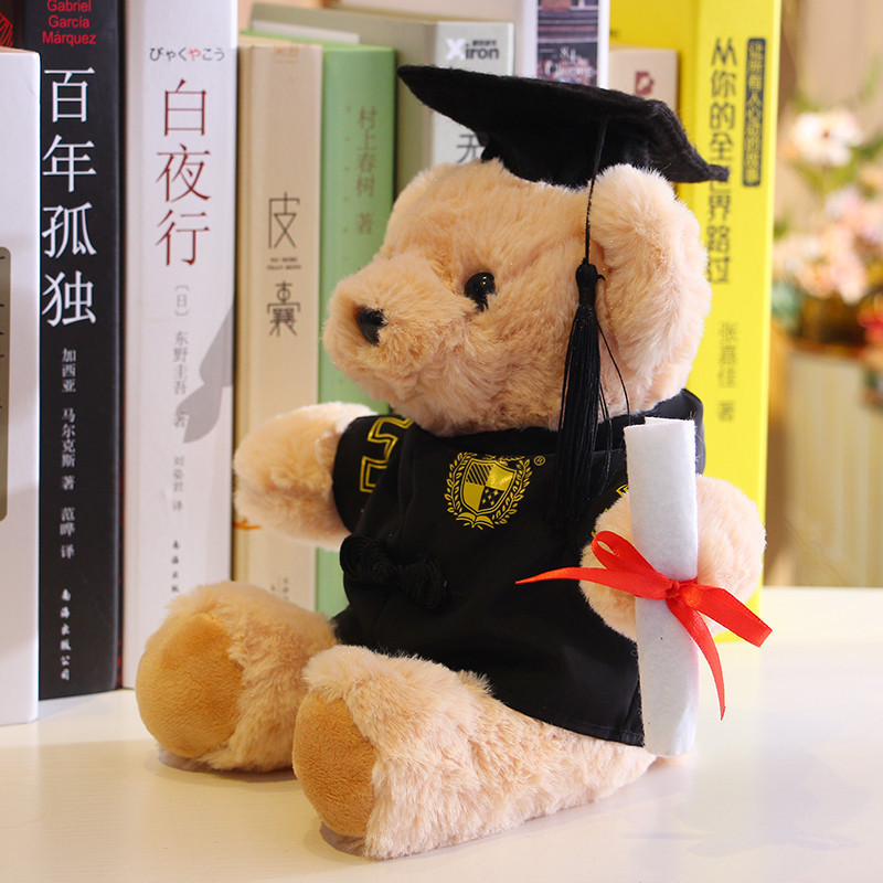 Graduation Doll Doctorial Hat Scholar Clothes Teddy Bear Plush Toy Graduation Bear Doll College Gift Printed Logo