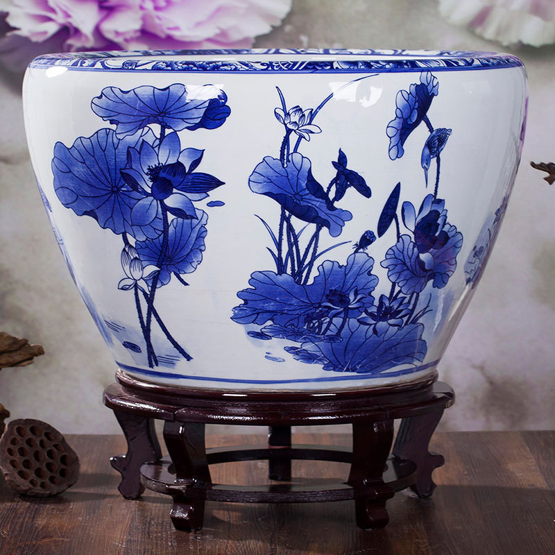 包邮青花瓷缸陶瓷鱼缸特大号水缸瓷缸陶瓷大荷花缸碗莲缸乌龟缸