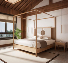 新中式实木床1.8米大床现代简约主卧高端婚床别墅酒店家具真皮1.5