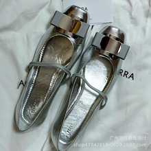 高版本2024春夏新款菲拉芭蕾舞鞋女银色芭蕾鞋潮流款玛丽珍平底鞋
