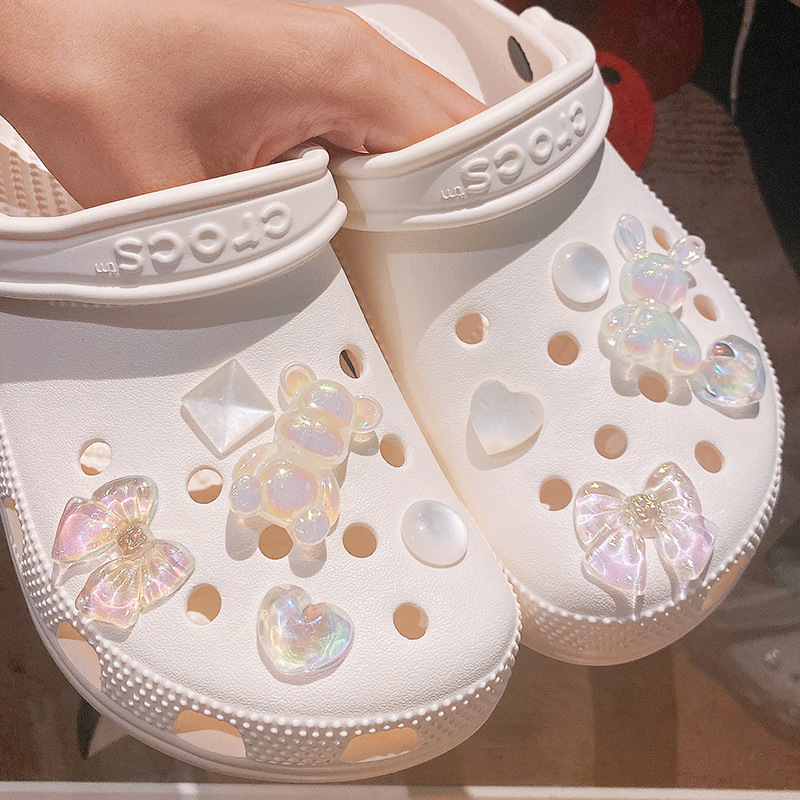 流光幻彩水晶小熊鞋花洞洞鞋智必星鞋扣蝴蝶结小熊水晶珠装饰鞋扣