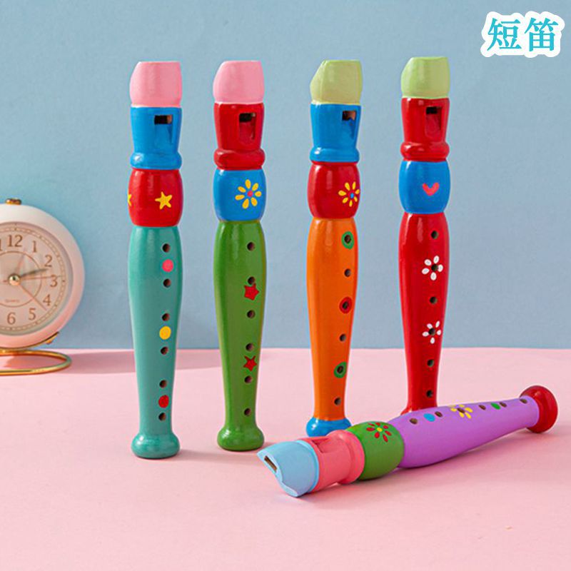 儿童竖笛木制卡通笛子木质6孔小短笛 婴幼儿早教吹奏乐器益智玩具