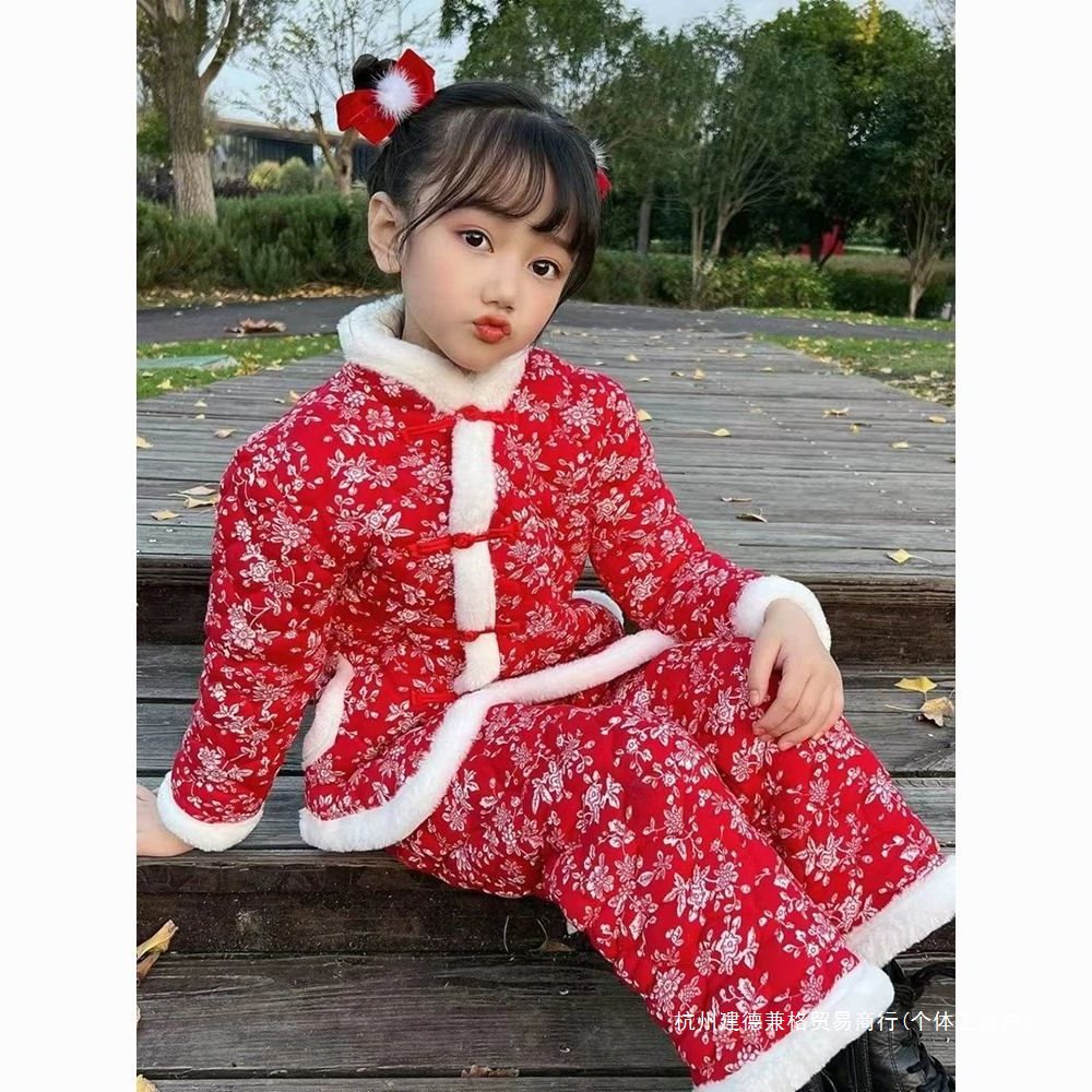 【现货】东北大花网红棉袄女童喜庆碎花过年服女孩中国风棉服套装