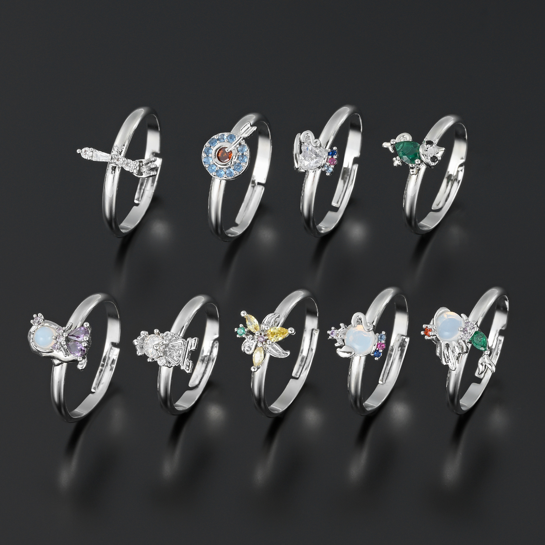 Europe and America Creative Micro Inlaid Color Zircon Ring Female Fashion Foreign Trade New Princess Series Opening Adjustable Ring