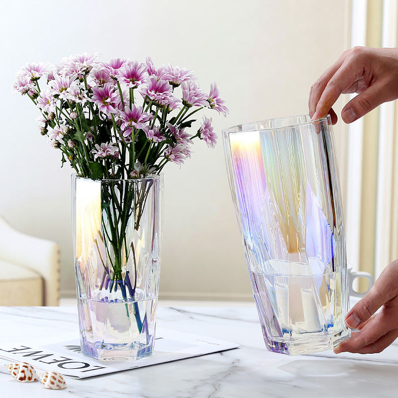 Thickened Light Luxury Glass Vase Transparent Flower Arrangement Hydroponic Flowers Lily Living Room Desktop Ornaments Soft Wedding Flower Vase